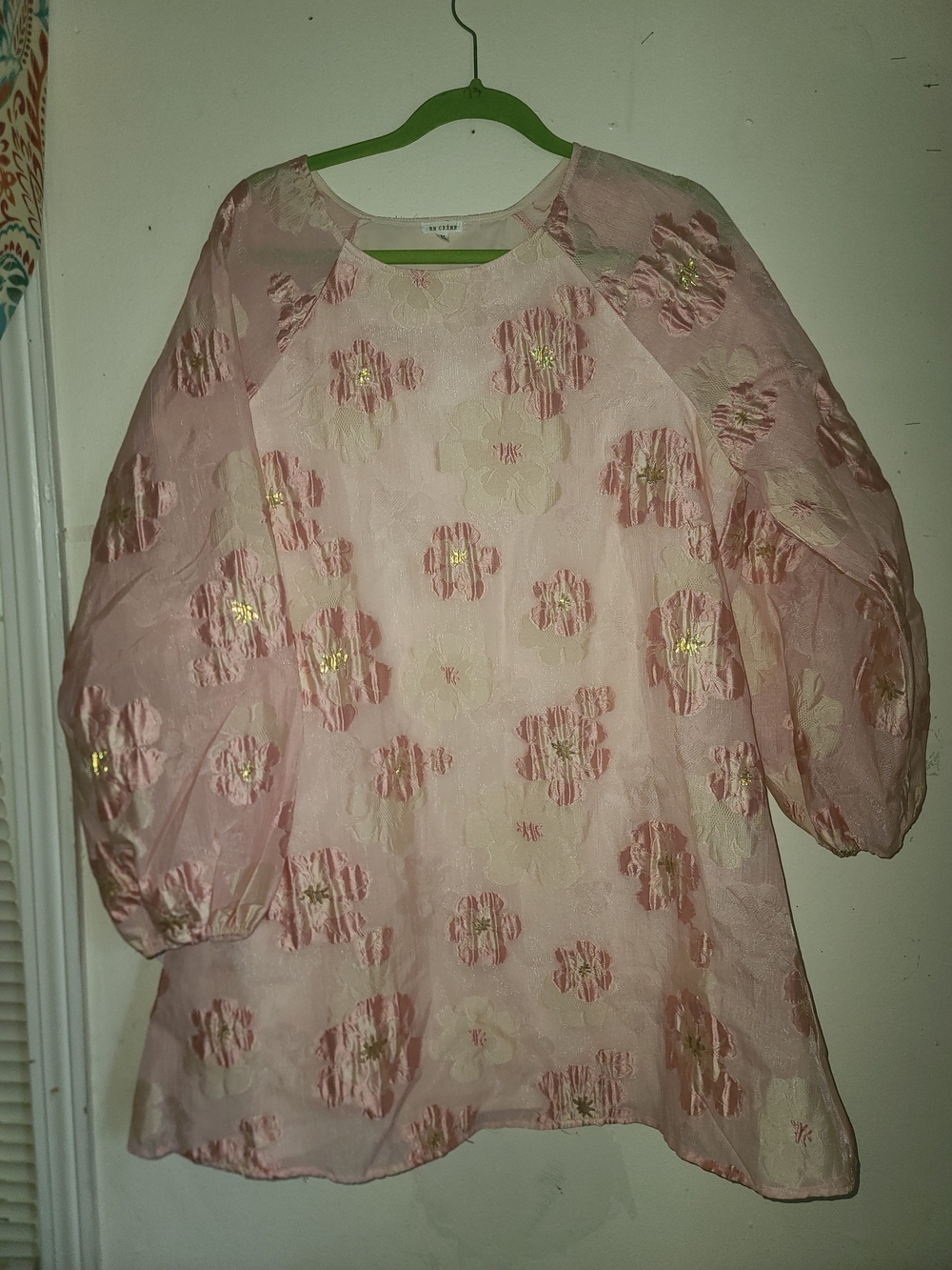 En Creme Pink Floral Puff-Sleeve Party Dress